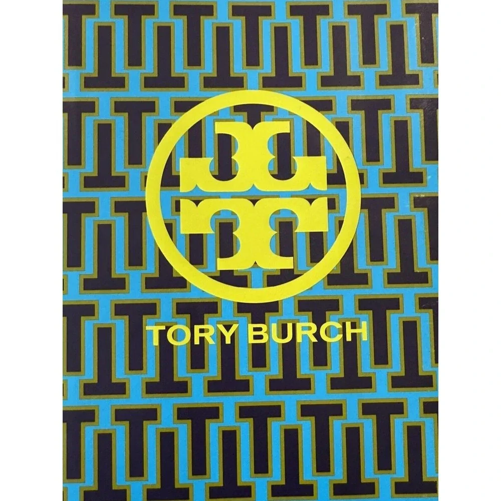 Tory Burch Blue Lime Geometric Gift Bag 13x7x5‎ Tall Decor Flap Closure EUC
